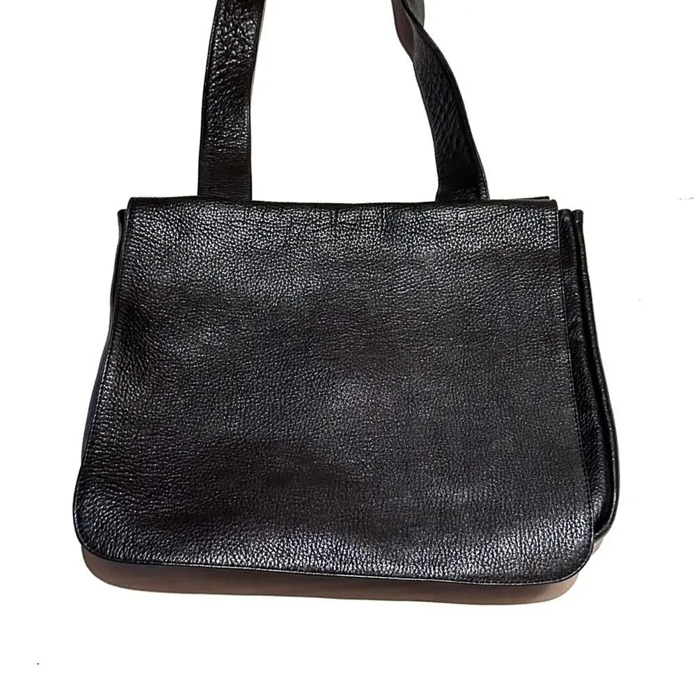 Jennifer Graham Classic Black Pebbled Leather Crossbody Messenger Bag